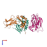 Hetero tetrameric assembly 1 of PDB entry 1jws coloured by chemically distinct molecules, top view.