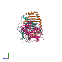 PDB entry 1jws coloured by chain, side view.