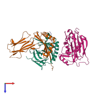 PDB entry 1jws coloured by chain, top view.