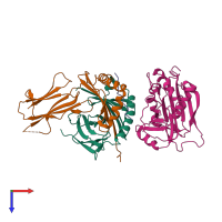 Hetero tetrameric assembly 1 of PDB entry 1jwu coloured by chemically distinct molecules, top view.