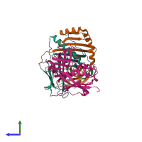 PDB entry 1jwu coloured by chain, side view.