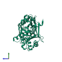 PDB entry 1jwx coloured by chain, side view.