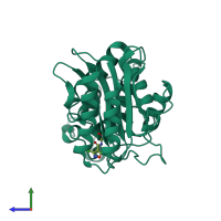 PDB entry 1jwz coloured by chain, side view.