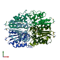 PDB entry 1jx7 coloured by chain, front view.