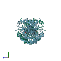 PDB entry 1jxh coloured by chain, side view.