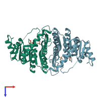 PDB entry 1jxh coloured by chain, top view.