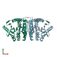 PDB entry 1jxi coloured by chain, front view.