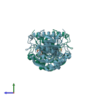 PDB entry 1jxi coloured by chain, side view.