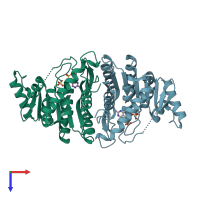 PDB entry 1jxi coloured by chain, top view.