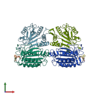 PDB entry 1jxq coloured by chain, front view.