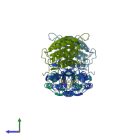 PDB entry 1jxq coloured by chain, side view.