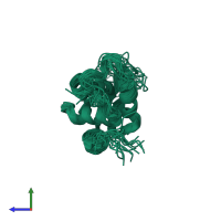 PDB entry 1jxs coloured by chain, ensemble of 20 models, side view.