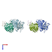 PDB entry 1jyc coloured by chain, top view.