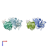 PDB entry 1jyi coloured by chain, top view.