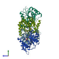 PDB entry 1jyl coloured by chain, side view.