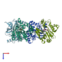 PDB entry 1jyl coloured by chain, top view.