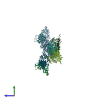 PDB entry 1jym coloured by chain, side view.