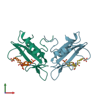 PDB entry 1jyq coloured by chain, front view.