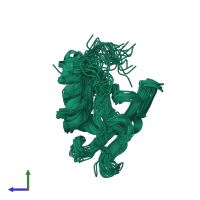 PDB entry 1jyt coloured by chain, ensemble of 20 models, side view.