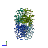 PDB entry 1jyv coloured by chain, side view.