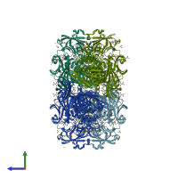 PDB entry 1jyw coloured by chain, side view.