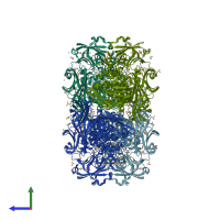 PDB entry 1jz4 coloured by chain, side view.