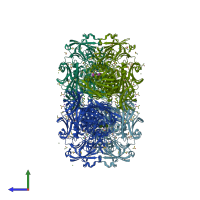 PDB entry 1jz8 coloured by chain, side view.