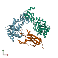 PDB entry 1jzd coloured by chain, front view.