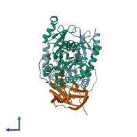 PDB entry 1jzd coloured by chain, side view.