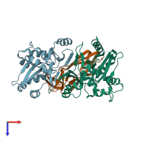 PDB entry 1jzd coloured by chain, top view.