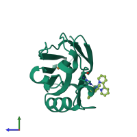 PDB entry 1jzh coloured by chain, side view.