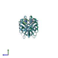 PDB entry 1jzj coloured by chain, side view.