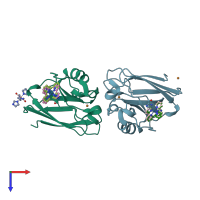 PDB entry 1jzj coloured by chain, top view.
