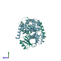 PDB entry 1jzo coloured by chain, side view.
