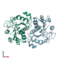 PDB entry 1jzt coloured by chain, front view.