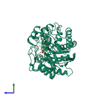 PDB entry 1k02 coloured by chain, side view.