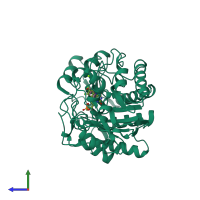 PDB entry 1k03 coloured by chain, side view.