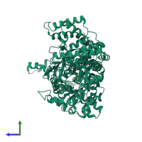 PDB entry 1k08 coloured by chain, side view.