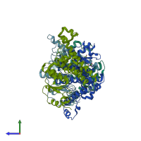 PDB entry 1k0b coloured by chain, side view.