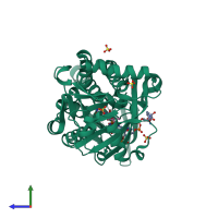 PDB entry 1k0j coloured by chain, side view.