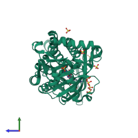 PDB entry 1k0l coloured by chain, side view.