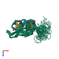 PDB entry 1k0t coloured by chain, ensemble of 30 models, top view.