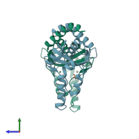 PDB entry 1k0z coloured by chain, side view.