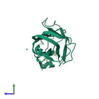 PDB entry 1k12 coloured by chain, side view.