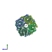 PDB entry 1k1e coloured by chain, side view.