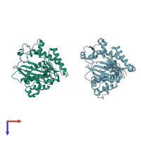 PDB entry 1k1q coloured by chain, top view.