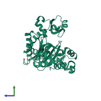 PDB entry 1k1s coloured by chain, side view.
