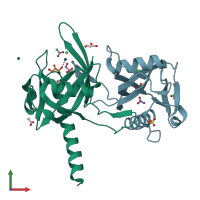 PDB entry 1k26 coloured by chain, front view.