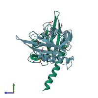 PDB entry 1k26 coloured by chain, side view.