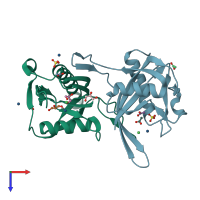 PDB entry 1k26 coloured by chain, top view.